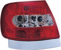 Для Audi A4/B5 (Ауди А4 Б5) Тюнинг комплект альтернативной задней оптики (2 фонаря). Красная с хромом. Прозрачная.